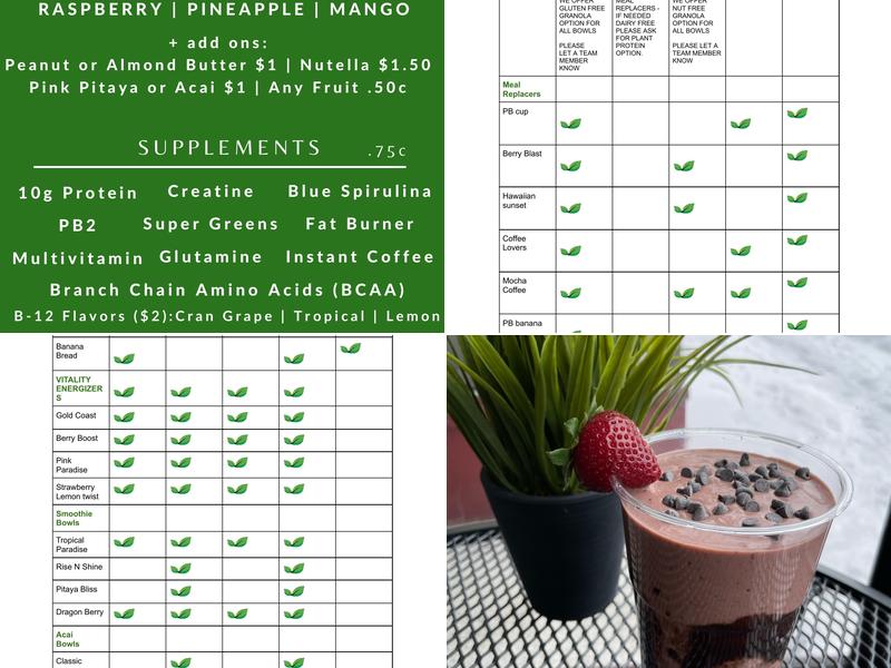 Refresh Smoothie Bar Menu