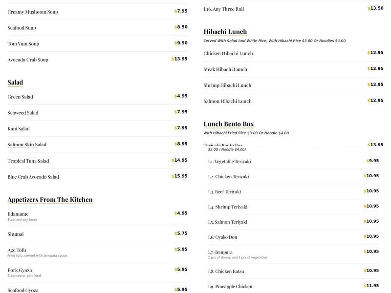 Kosan Asian Fusion Menu