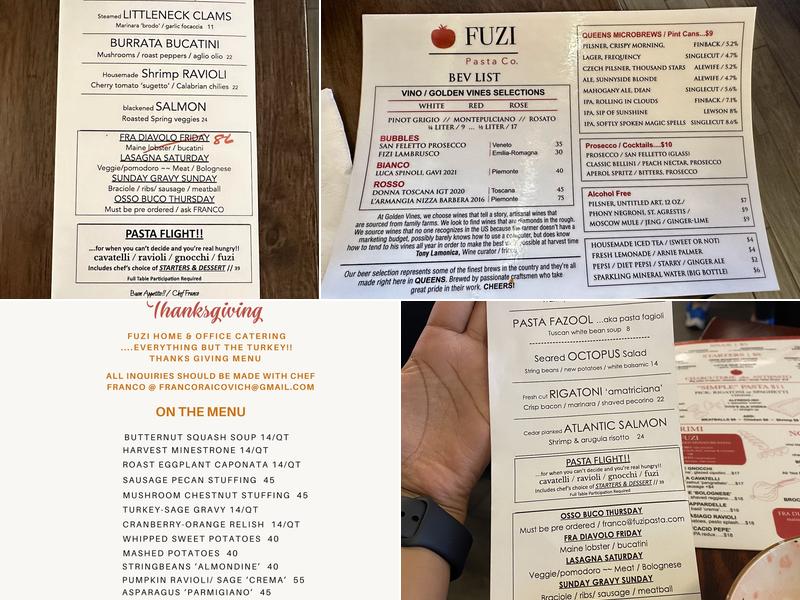 Fuzi Pasta co. Menu