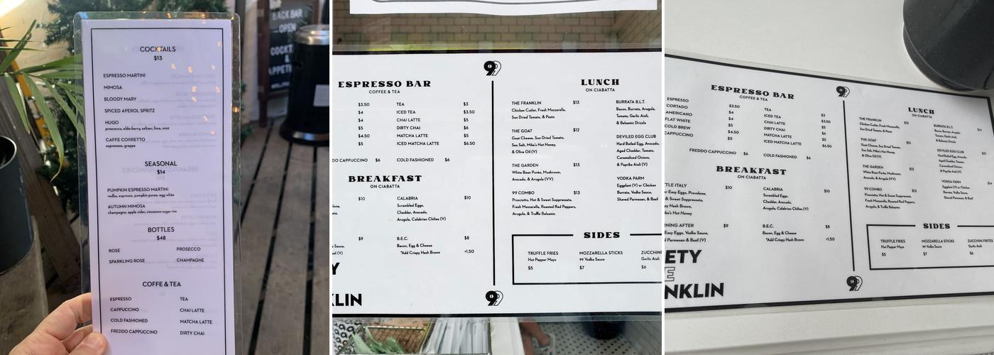 99 Franklin Menu