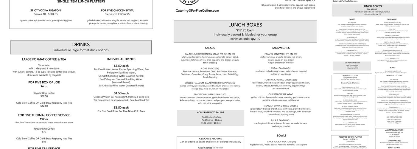For Five Coffee Roasters Menu