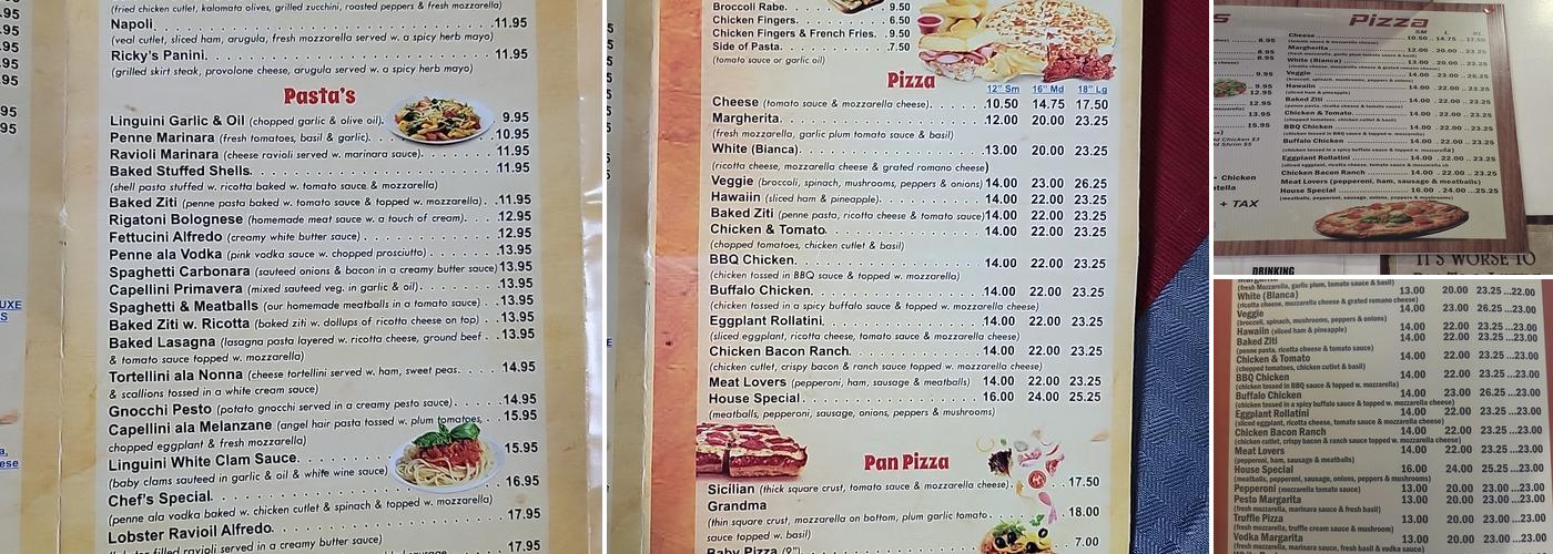 Ricky’s pizza Menu