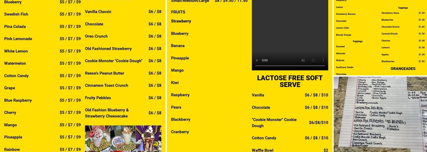 East Carolina Italian Ice Menu