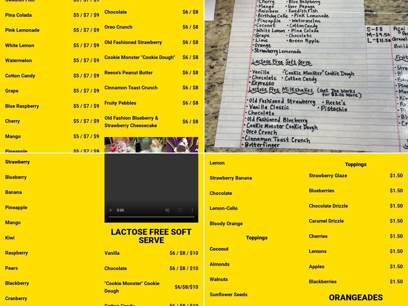 East Carolina Italian Ice Menu