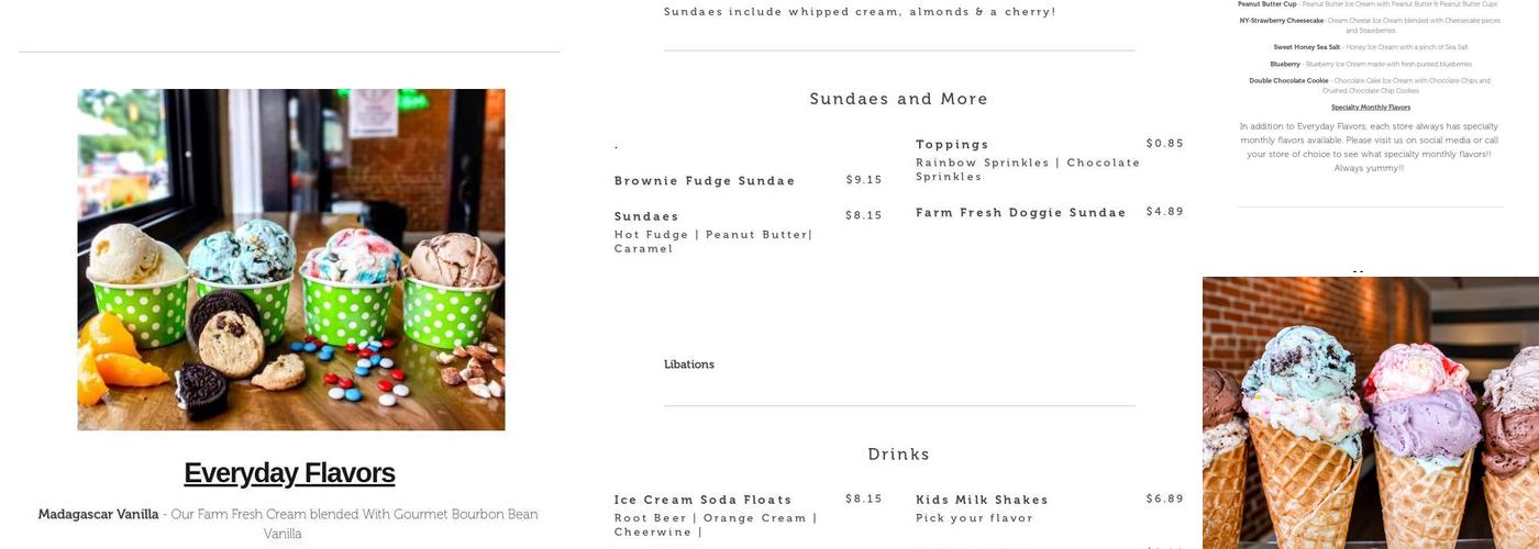 FRESH. Local Ice Cream Menu