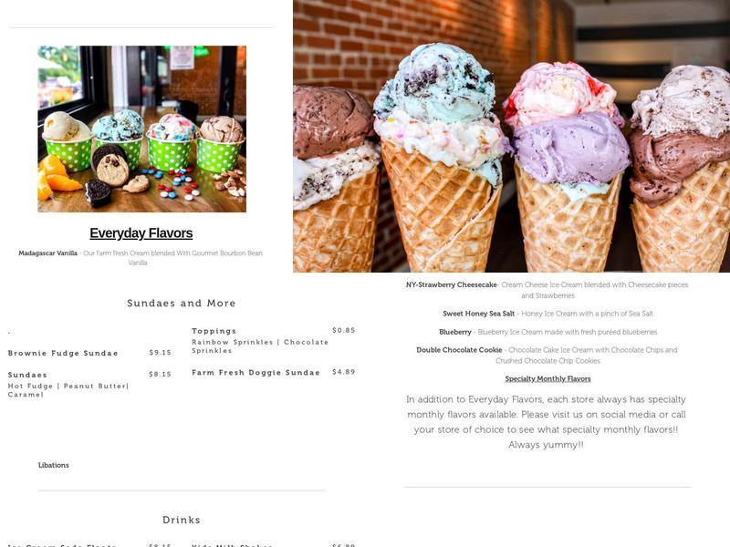 FRESH. Local Ice Cream Menu