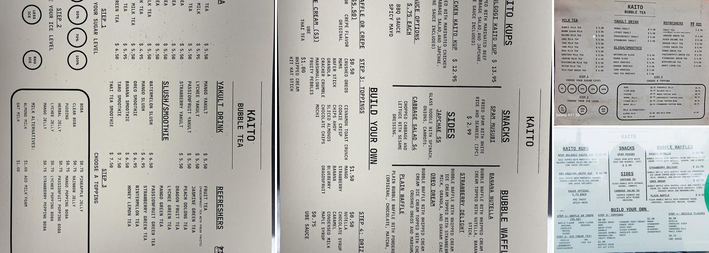 Kaito Bubble Tea Menu