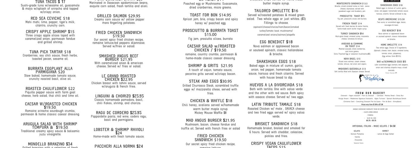 Meet Me at Madison's Menu