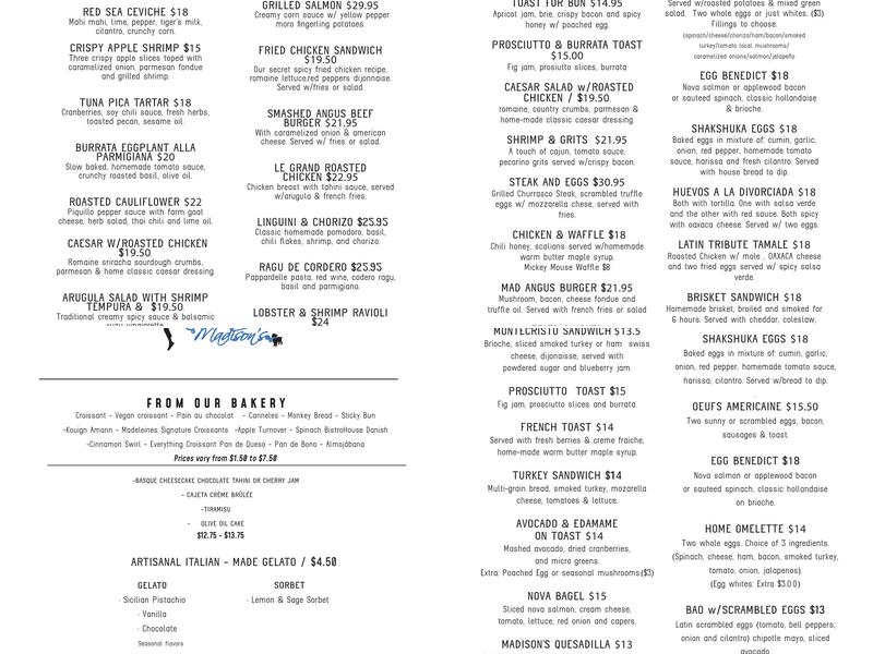 Meet Me at Madison's Menu