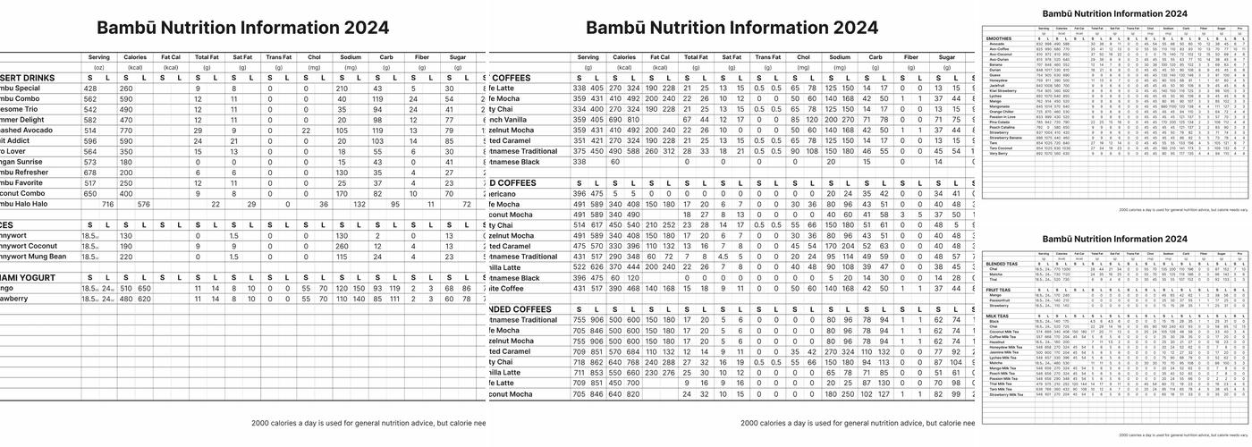 Bambu Desserts & Drinks Menu