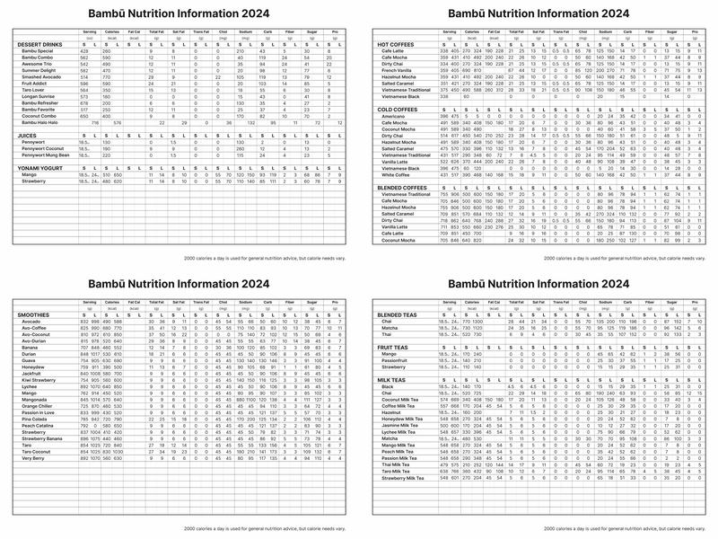 Bambu Desserts & Drinks Menu