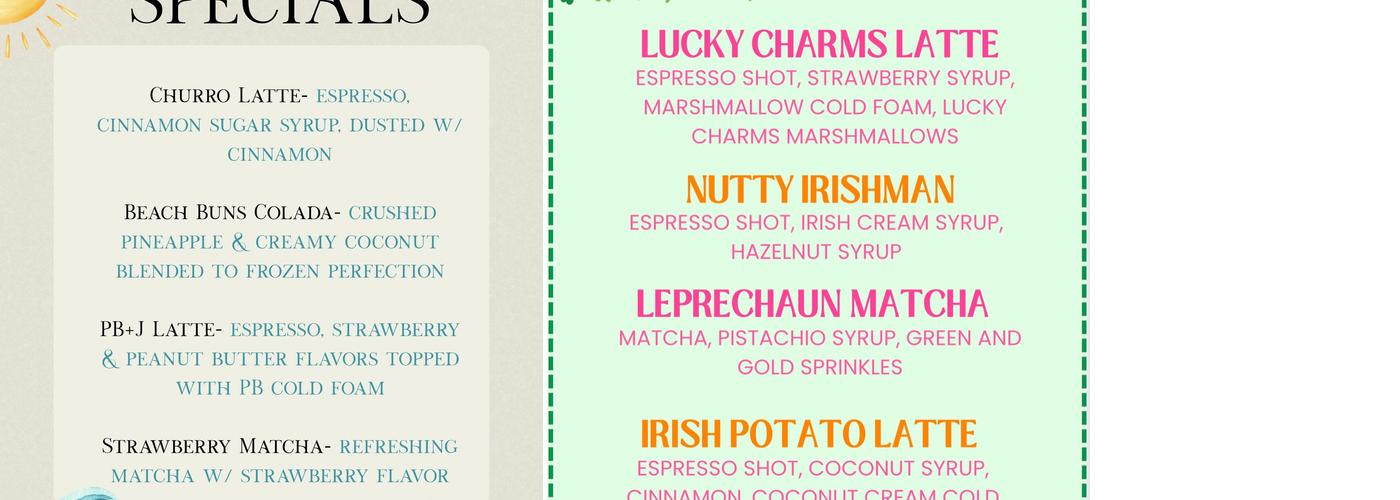 Beach Buns Bakery Menu