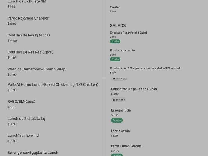 Valentina’s kitchen Menu