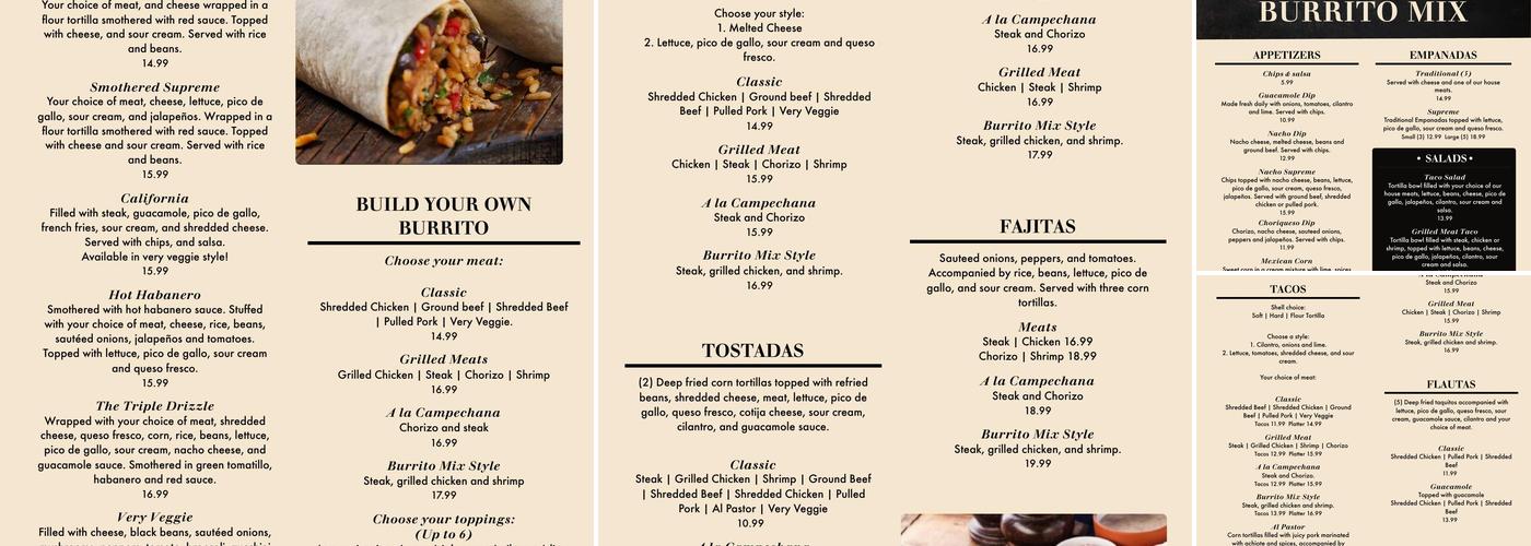 Burrito Mix Menu