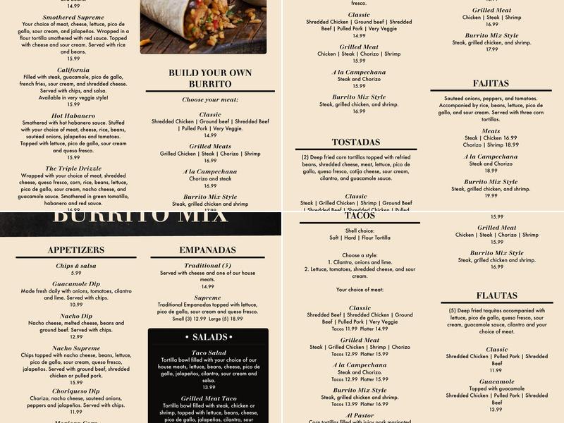 Burrito Mix Menu