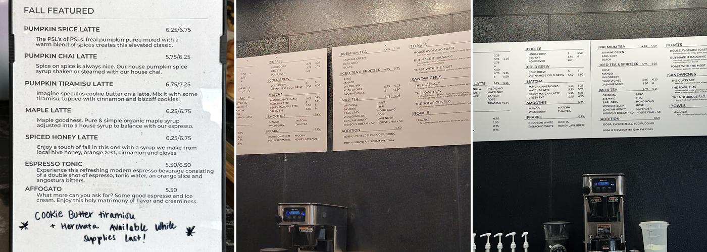 Aware Coffee Menu