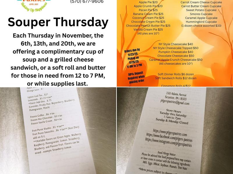 Pilgers' Pastries Menu