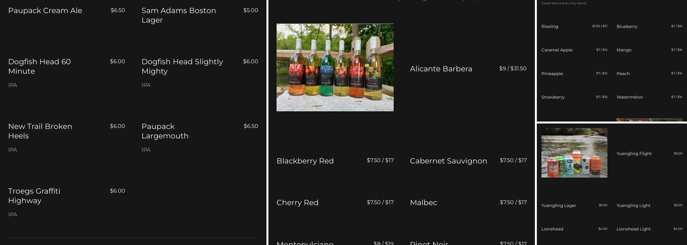 RiverView Winery Menu