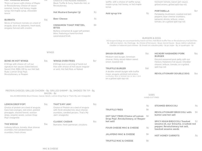 Revolutionary Hot Sauce Eatery Menu