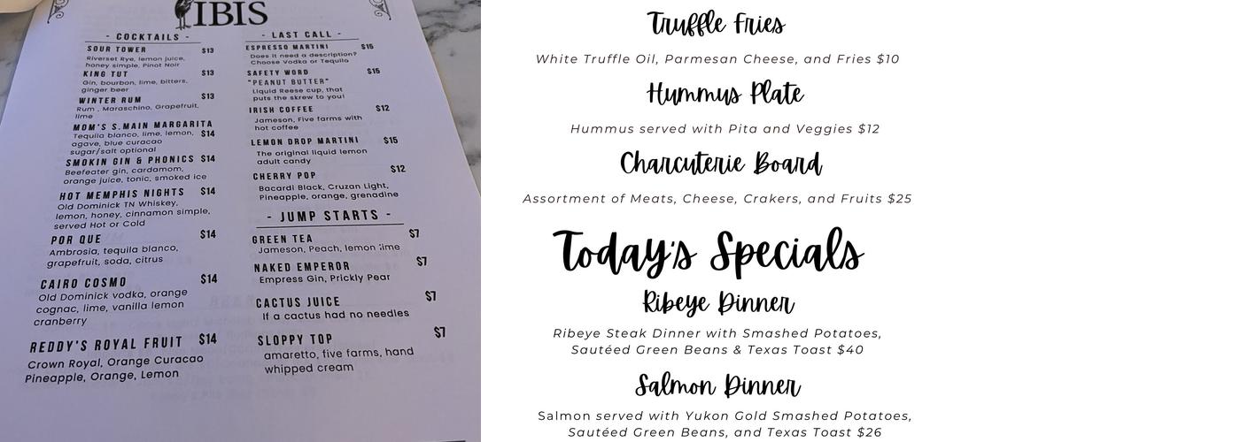 Ibis Cocktail Bar Menu