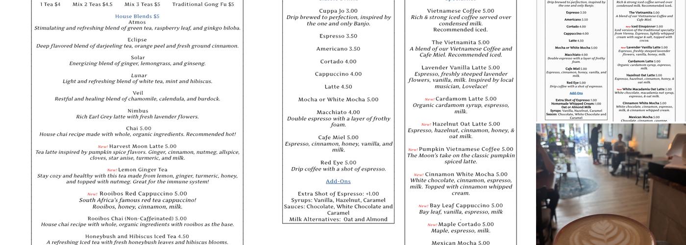 The Moon Coffee and Tea House Menu