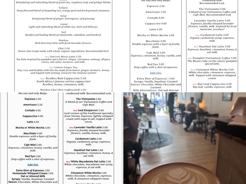 The Moon Coffee and Tea House Menu