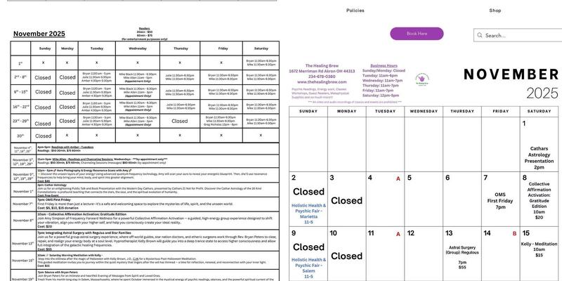 The Healing Brew, LLC Menu