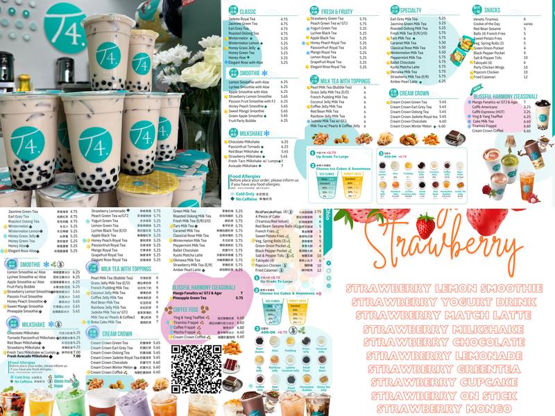 T4 (Tea For U) Bubble Tea Menu