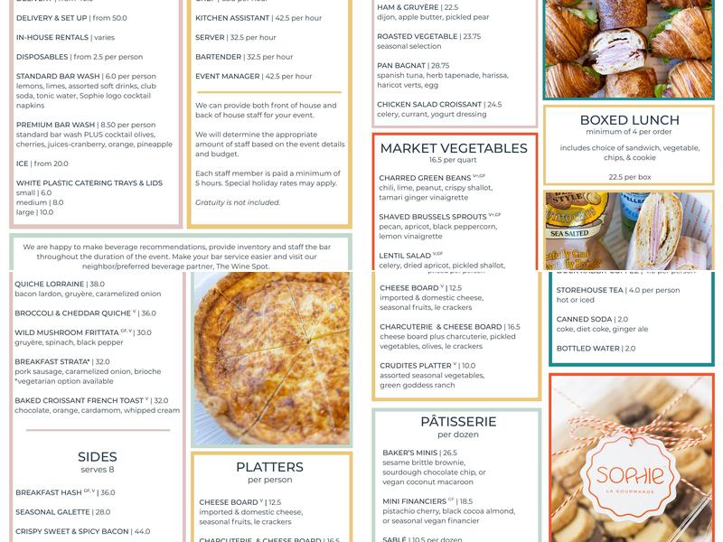 Sophie La Gourmande Menu