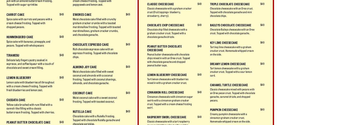 Lola & Giuseppe's Bakery Menu