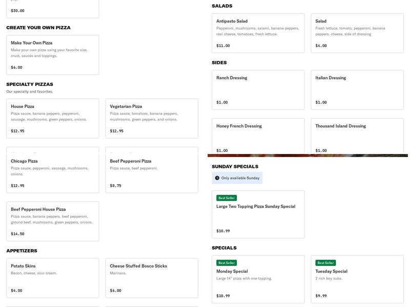 Papa Joe's Pizza Menu