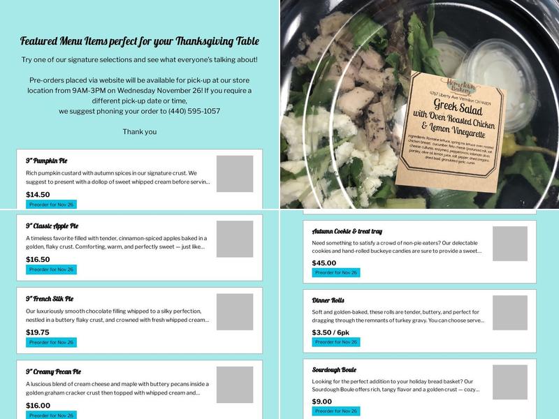 Hometown Bakery Menu