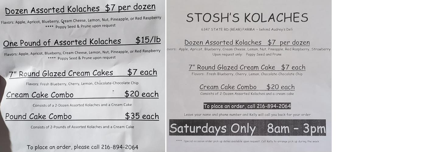Stosh's Kolaches Menu