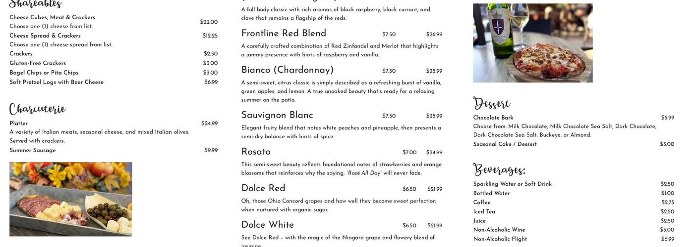 Carso Rosso Winery Menu