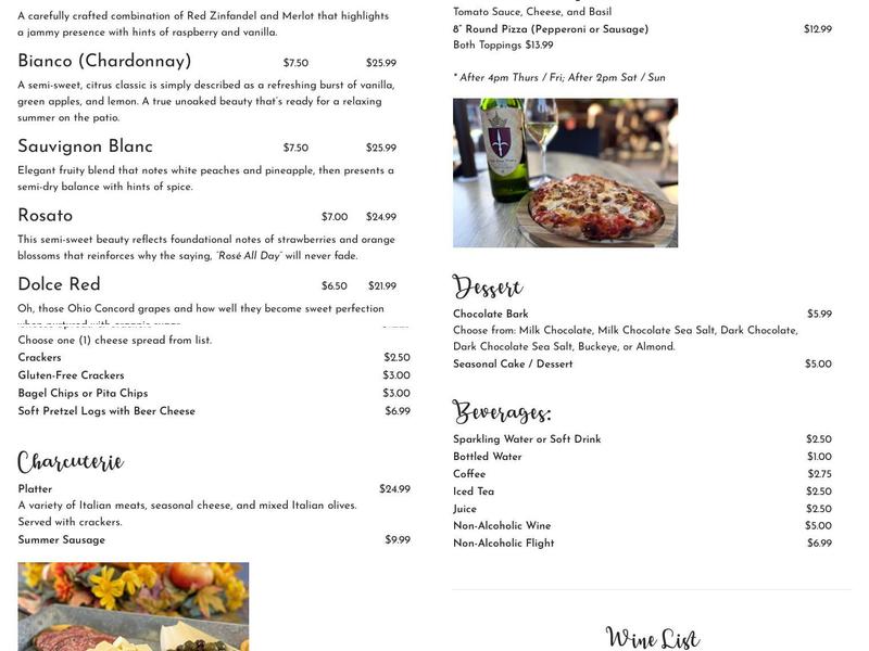 Carso Rosso Winery Menu
