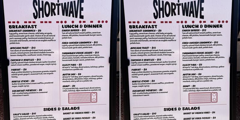 Shortwave Diner Menu