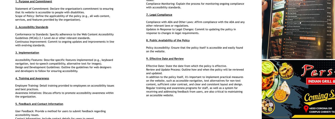 Persis Indian Grill & Bar - Corpus TX Menu