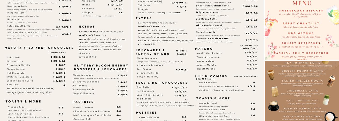 Bloom Cafe Menu