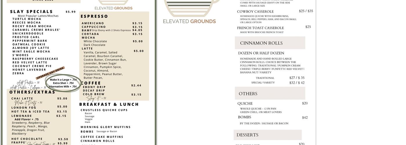 Elevated Grounds Menu