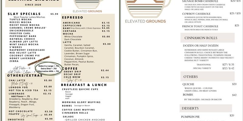 Elevated Grounds Menu