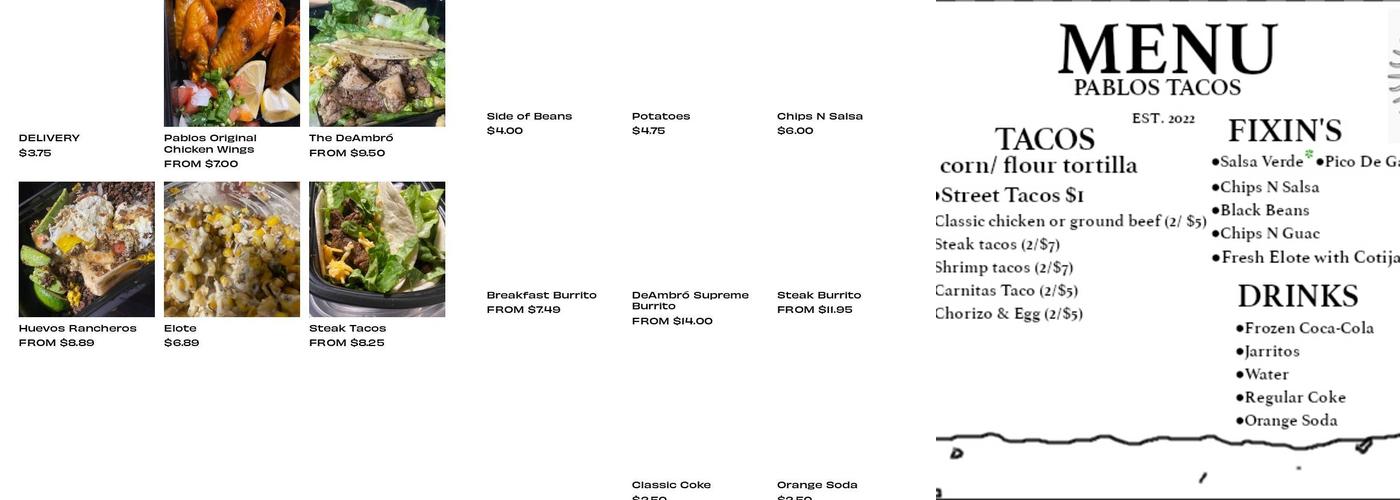 Pablos Tacos Menu