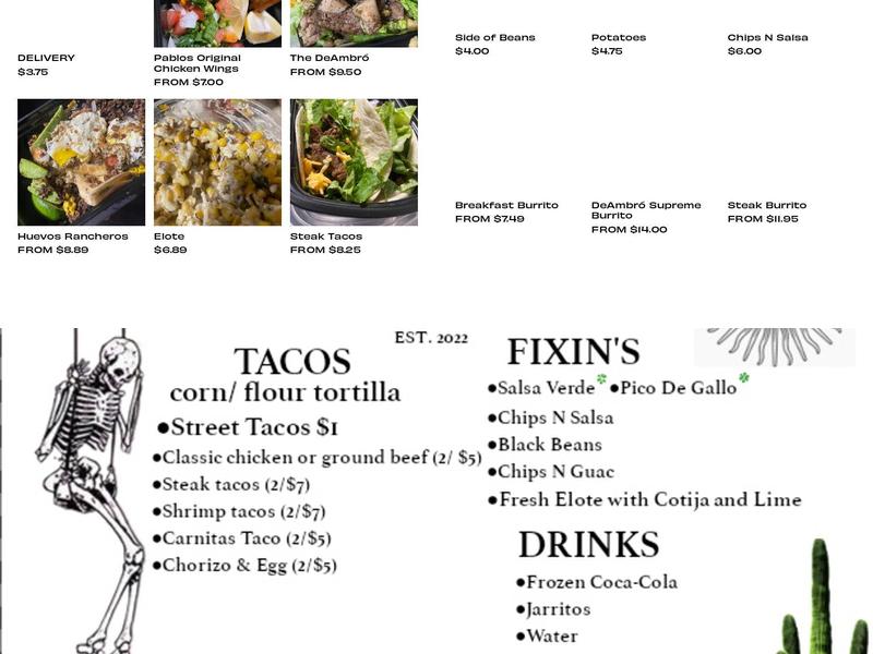 Pablos Tacos Menu
