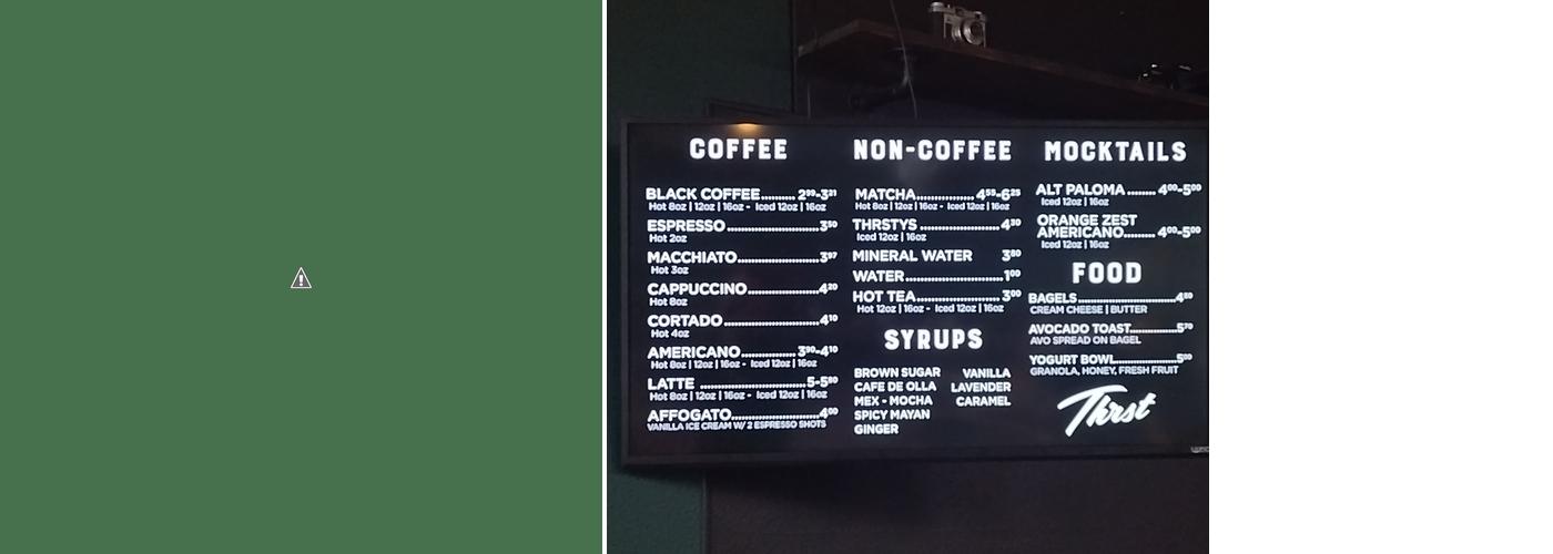 Thrst Coffee Shop Menu