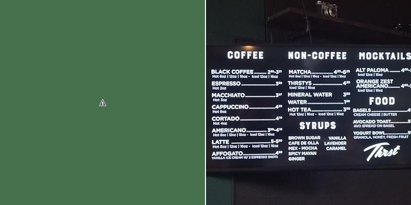 Thrst Coffee Shop Menu