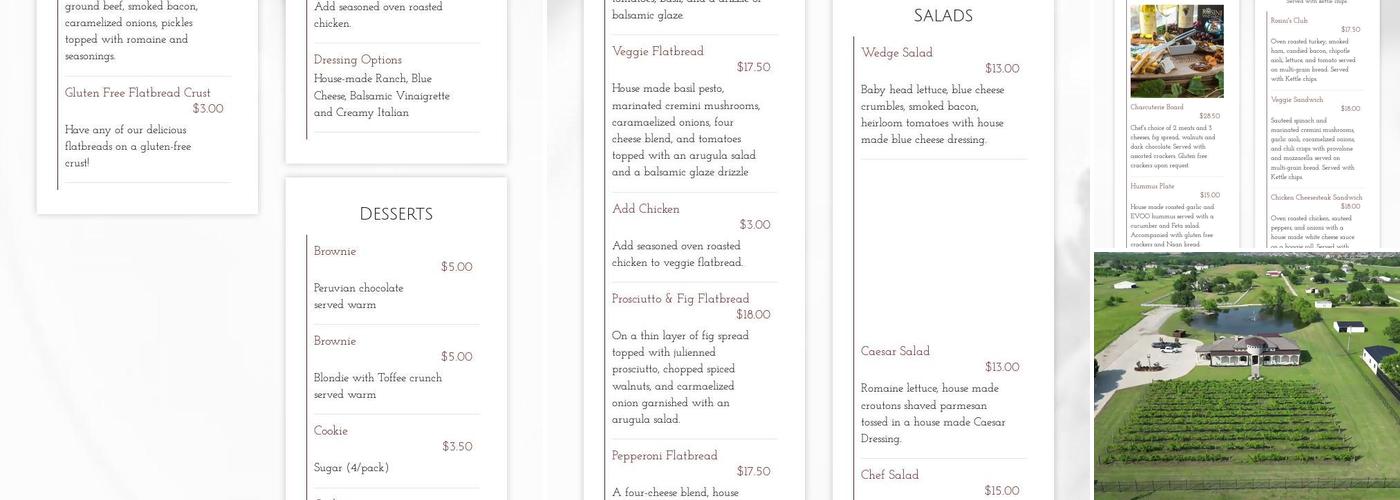 Rosini Vineyards Menu