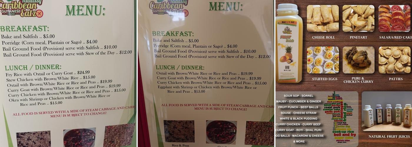 Tadassy Caribbean Eatz Menu