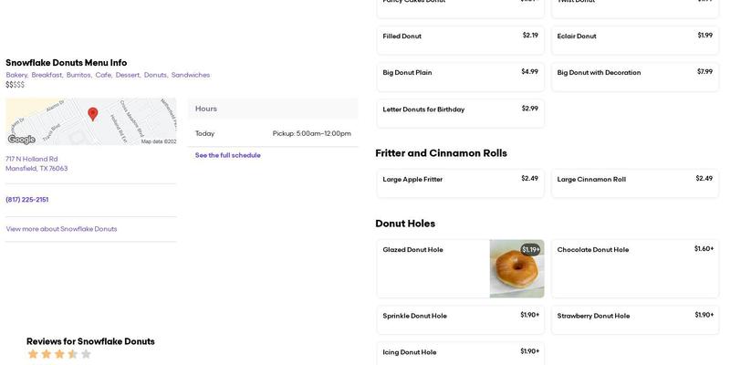 Snowflake Donuts Menu