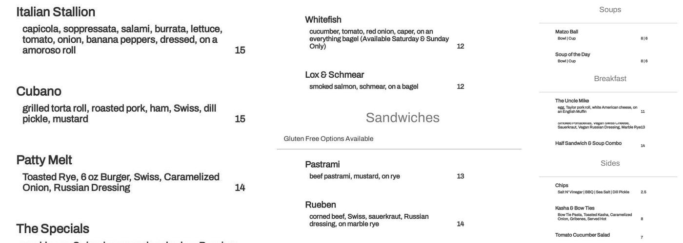 Krell's East Coast Style Delicatessen Menu