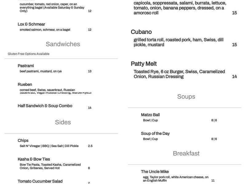 Krell's East Coast Style Delicatessen Menu