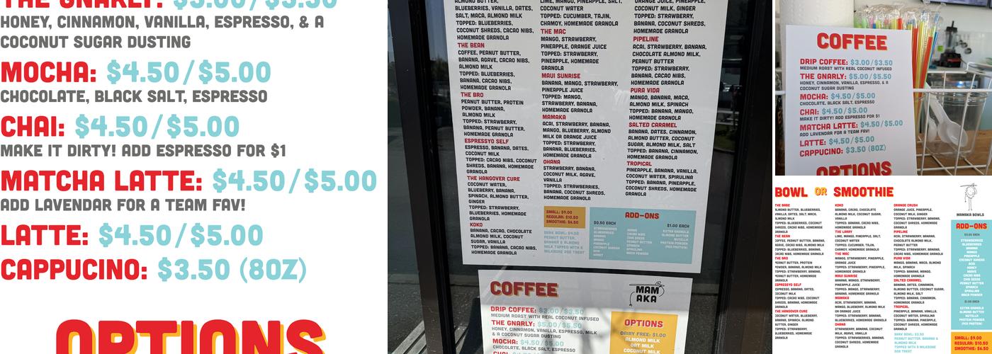 Mamaka Bowls Menu